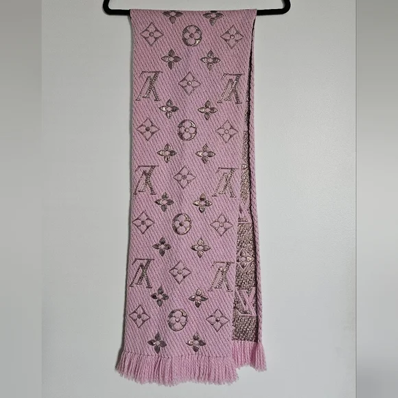 Louis Vuitton Ballet Pink Logomania Scarf Wool & Silk Metallic Thread - Picture 8 of 11